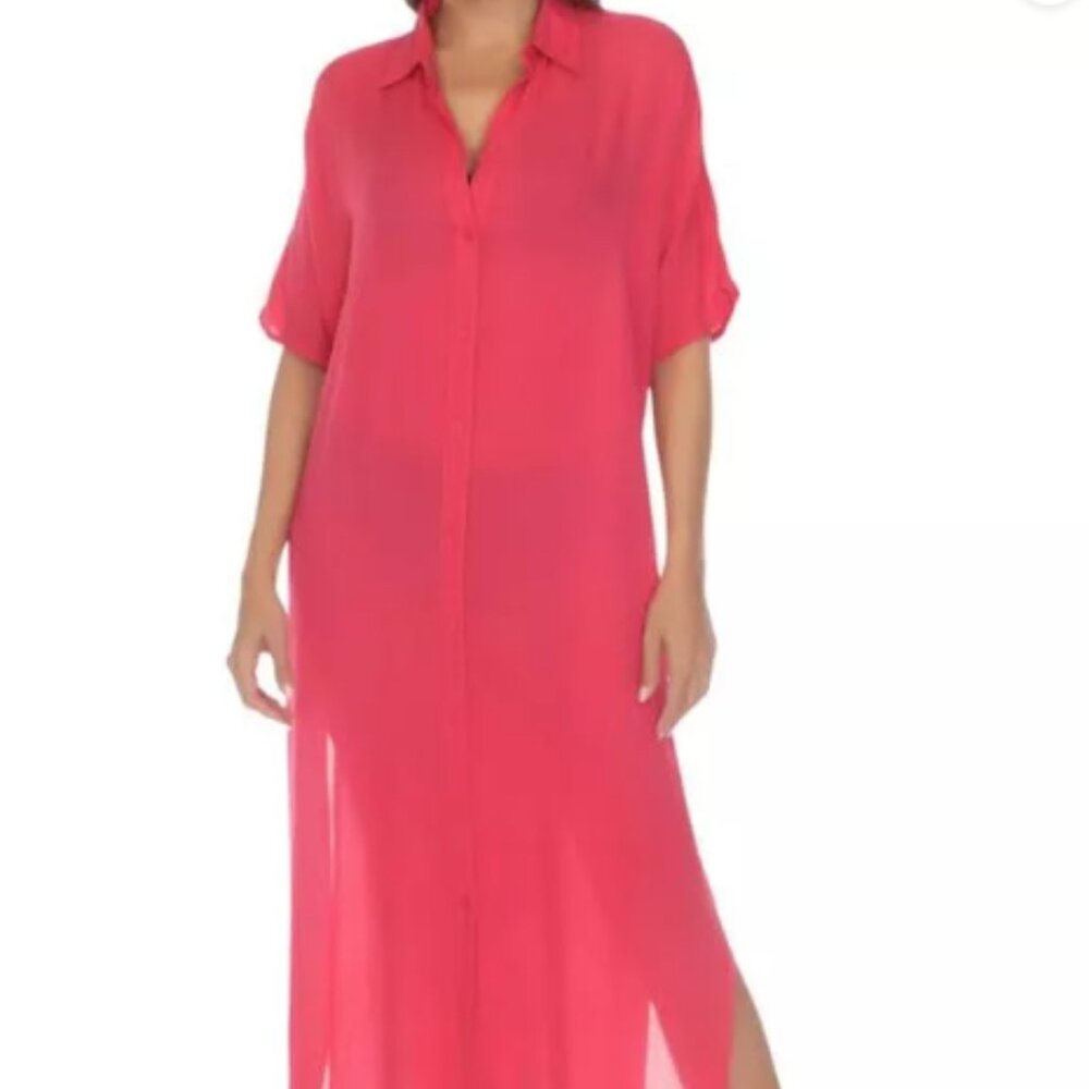 Raviya Womens Button-Down Maxi Dress Raspberry  L